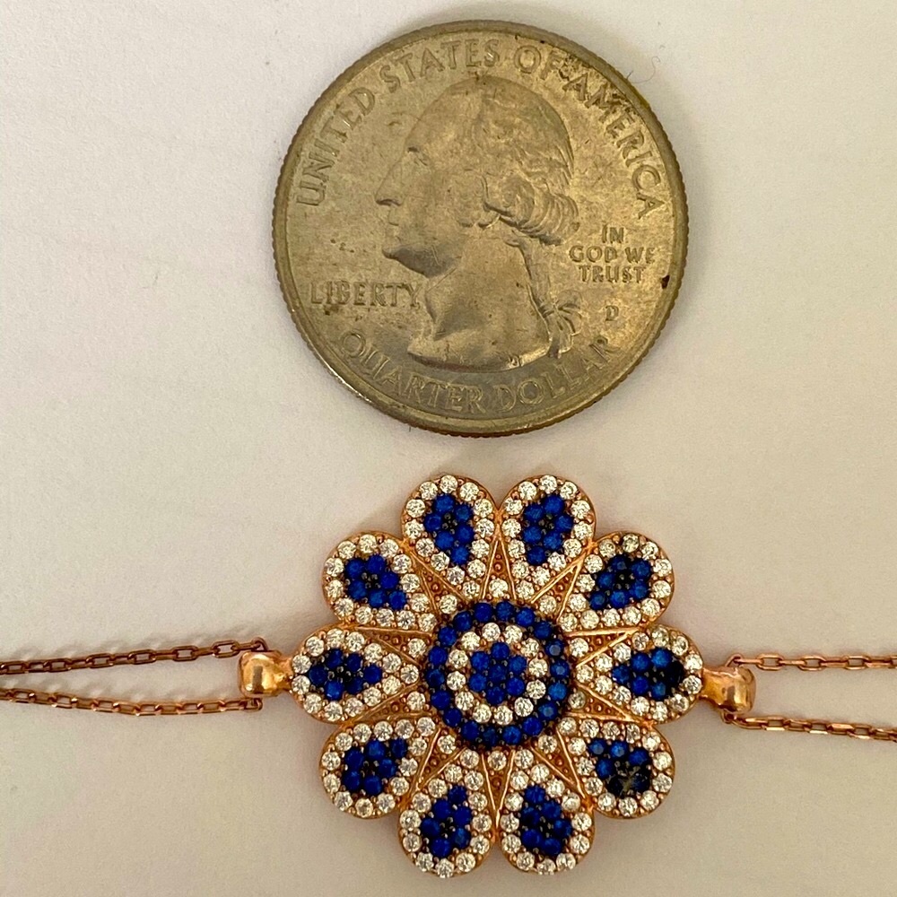 🌸925 Silver bracelet sapphire flower 14k rose gold plated - Picture 3 of 5